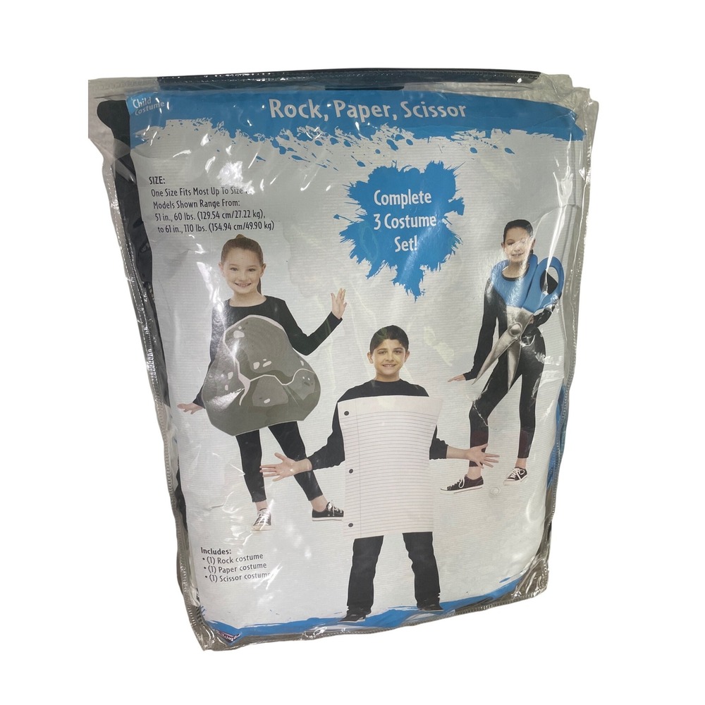 Fun World Rock Paper Scissors Costume Kids One Size 3 Piece Group Halloween